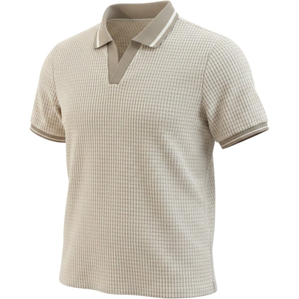 Manfinity Polo Shirt Mens XL Beige Waffle Knit Textured Short Sleeve Open Collar